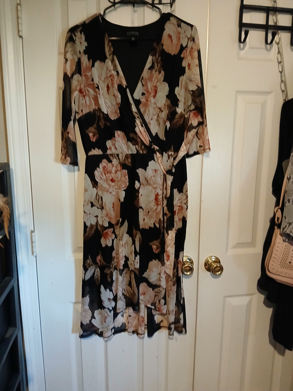 Floral Wrap Midi Dress in Black and Blush